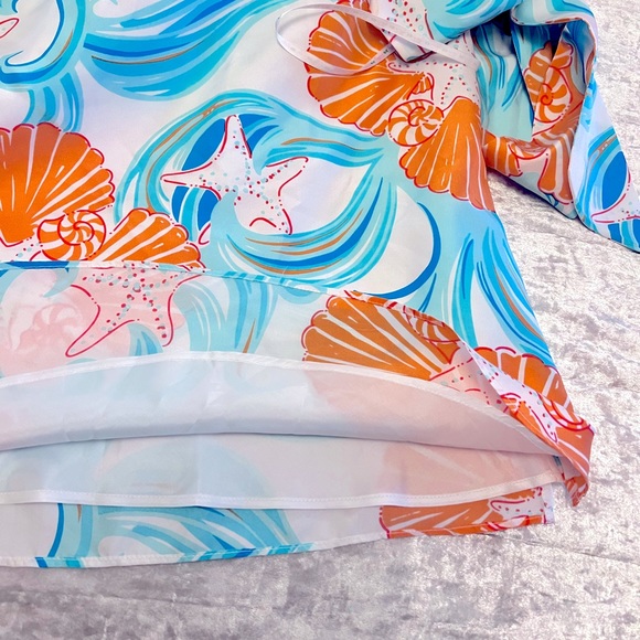 Lilly Pulitzer Do The Wave Orange Blue Seashell Starfish Silk Top - Picture 6 of 7